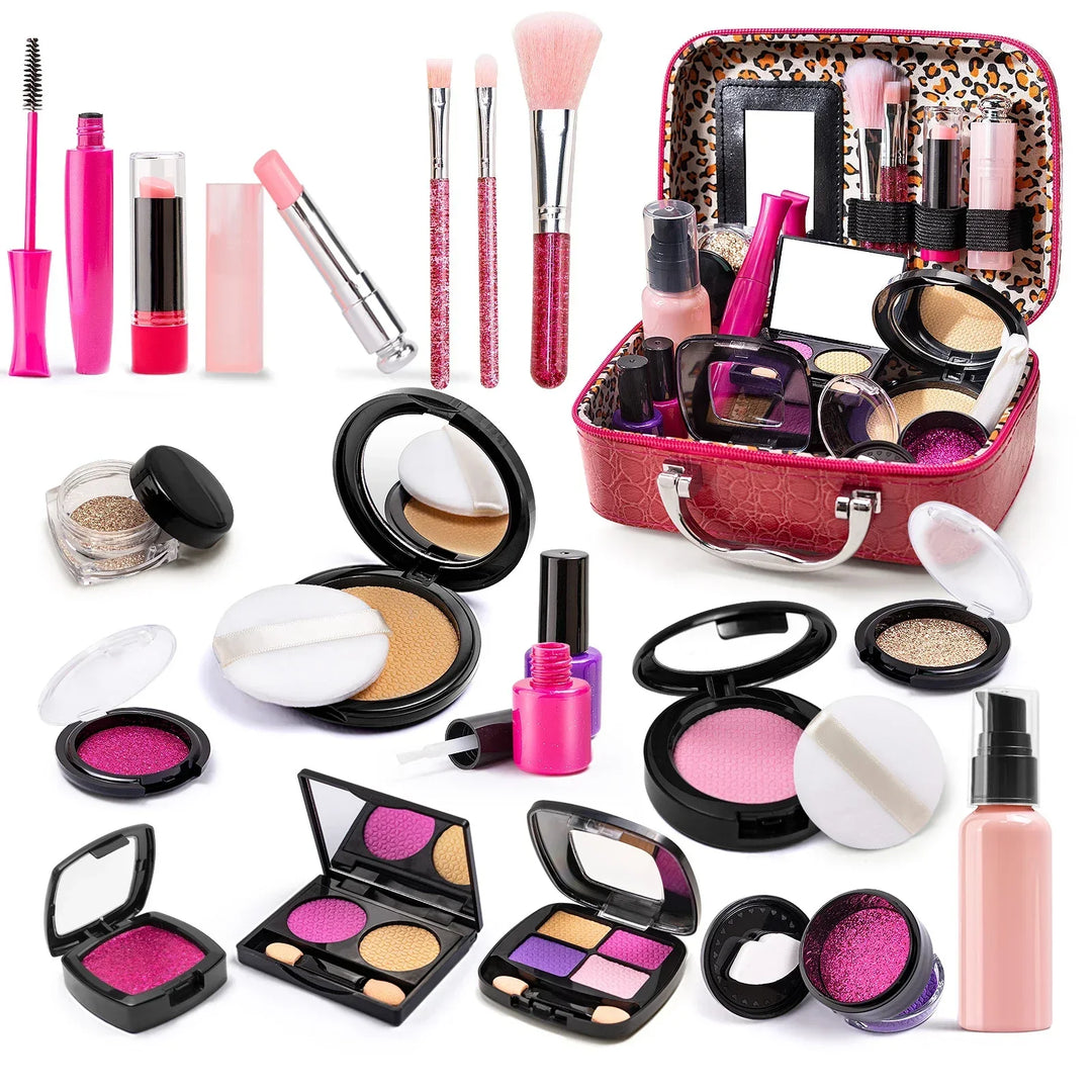 Kids' Playbella pretend play makeup kit with colorful brushes, lipstick, and eyeshadow for imaginative fun.