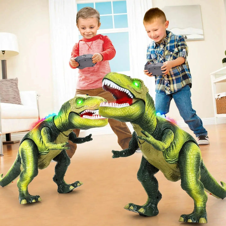 Remote control T-Rex toy for kids, featuring realistic roars, glowing eyes, and textured skin, perfect for prehistoric adventures.