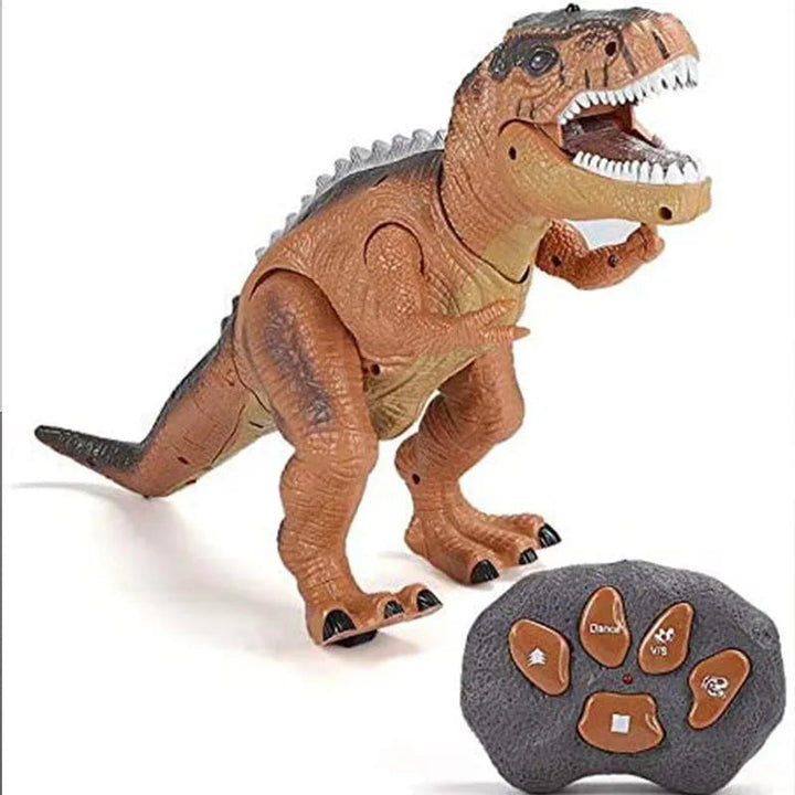 Educational remote control dinosaur toy; a walking, roaring T-Rex with glowing lights, fostering learning and fun.