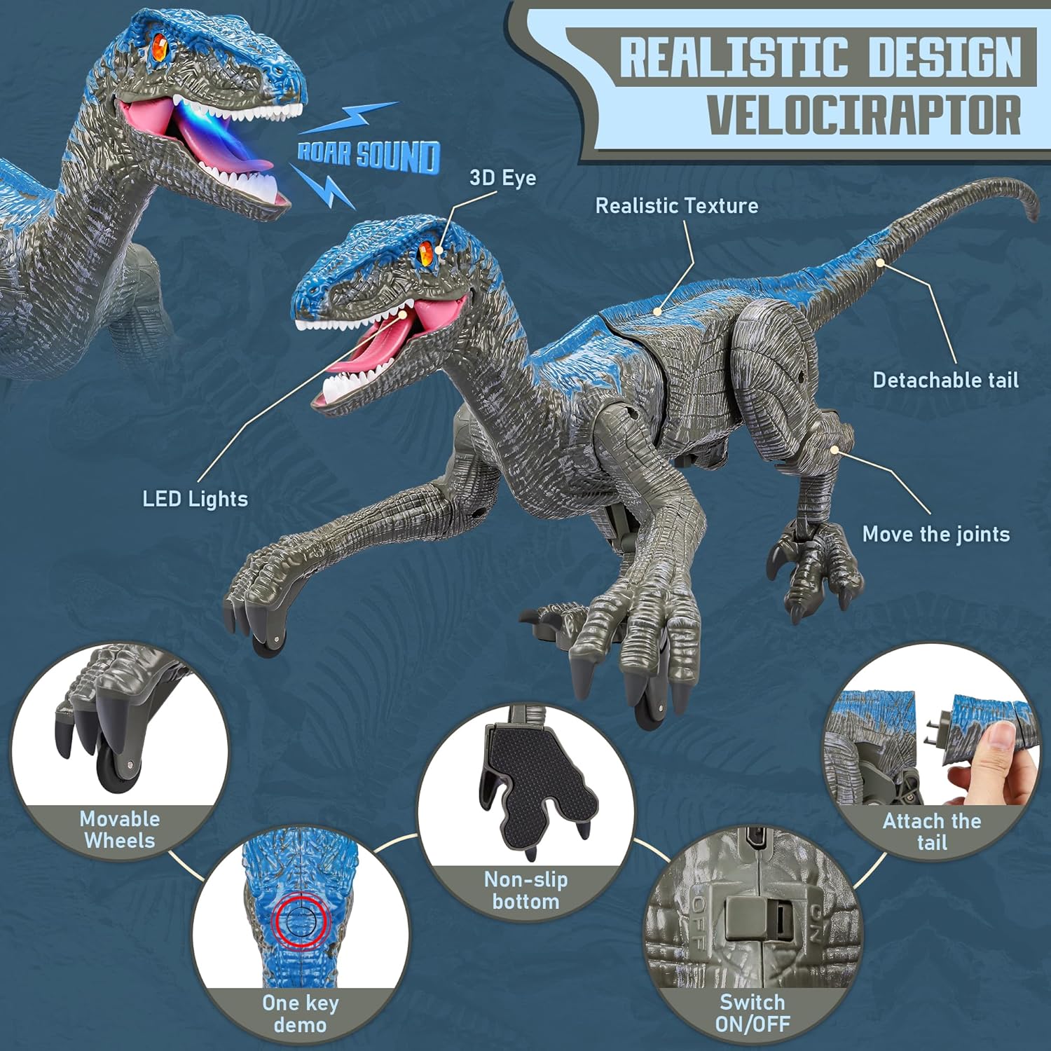 Detailed realistic Velociraptor RC dinosaur toy, perfect interactive gift for kids & boys who love prehistoric animals.
