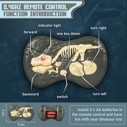 Boy playing with a lifelike remote control Velociraptor dinosaur, an educational & engaging RC electronic toy.