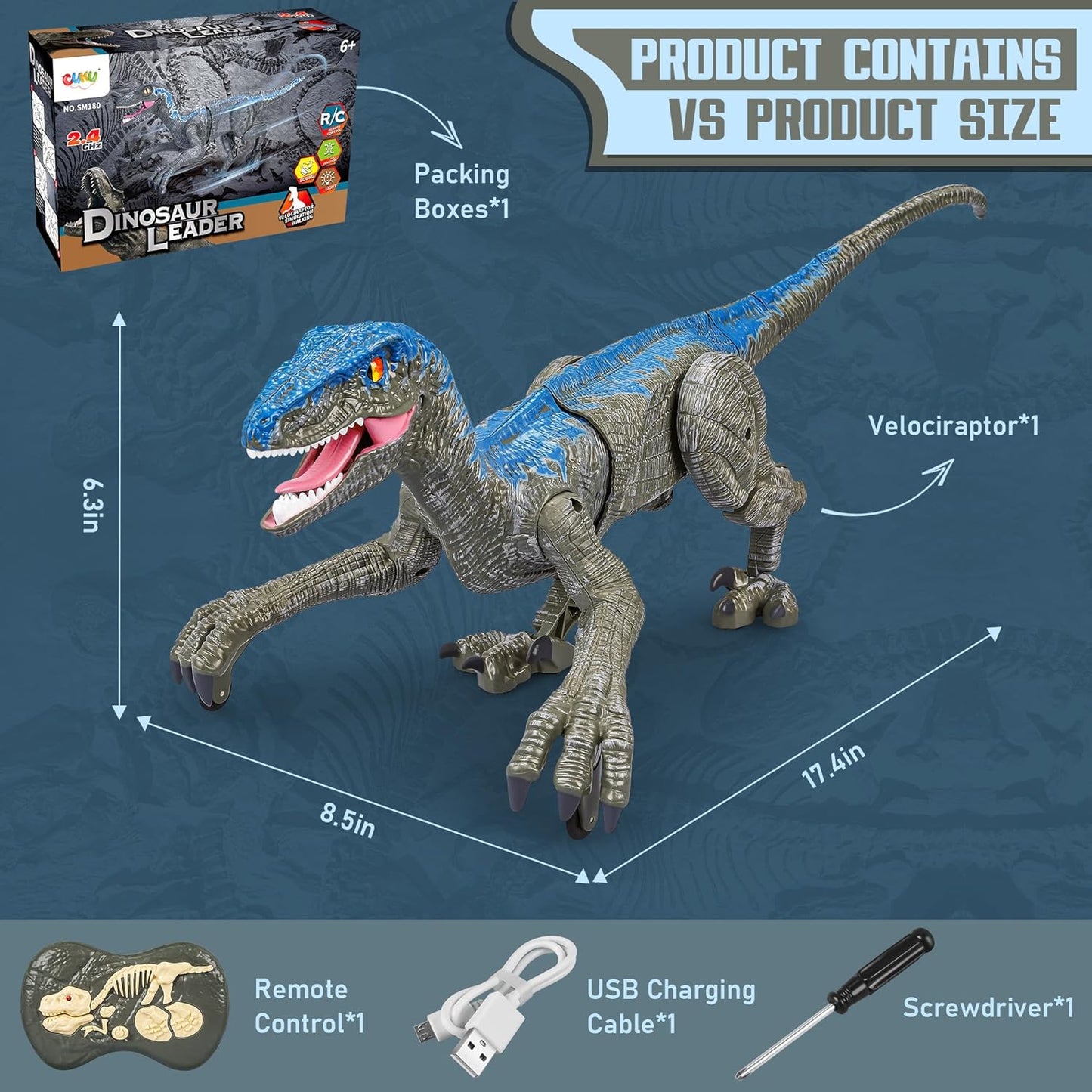 Durable kids' remote control Velociraptor dinosaur toy, a great interactive electronic RC animal gift for boys.