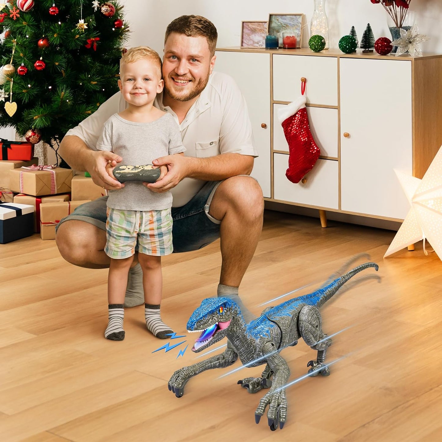 Prehistoric electronic RC Velociraptor dinosaur toy, interactive educational gift for kids, thrilling remote control fun.