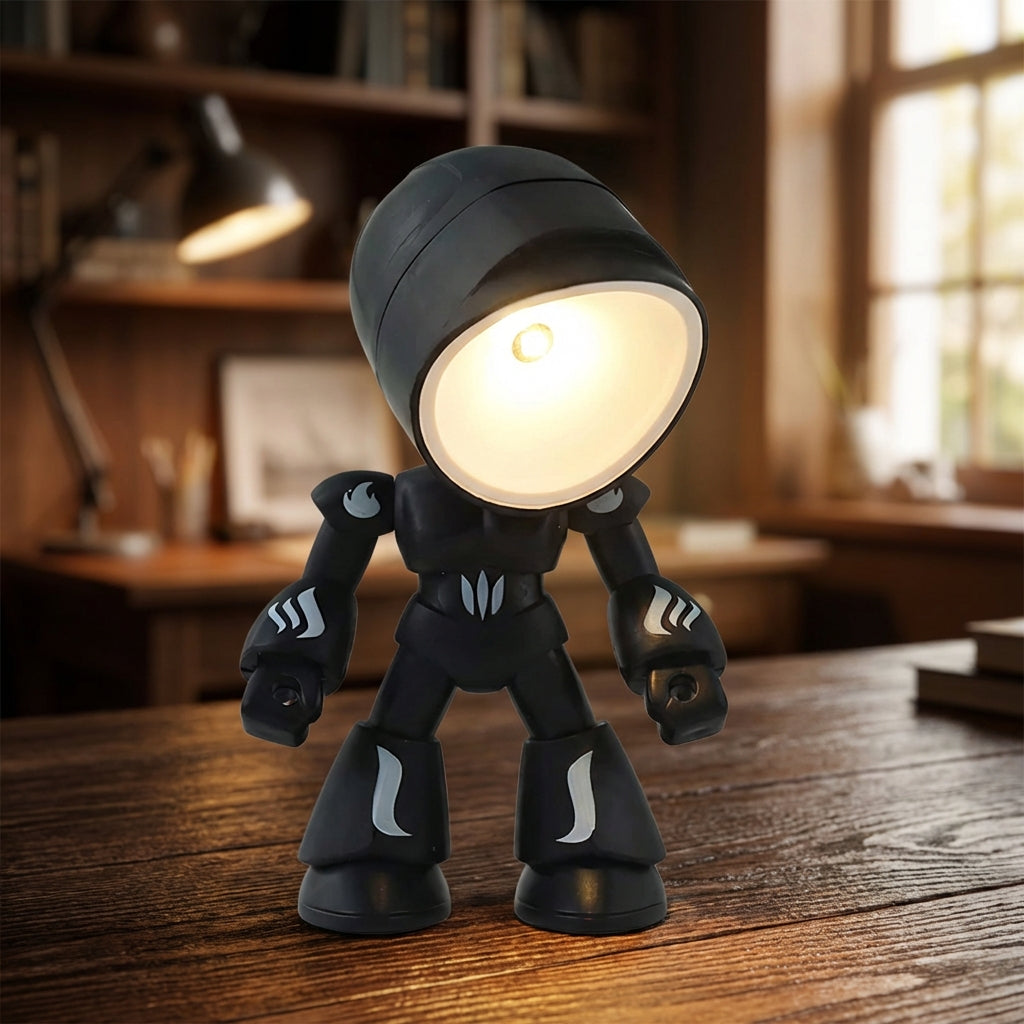 Kids' robot bedside night light, a compact LED reading lamp for children's rooms and nursery decor.
