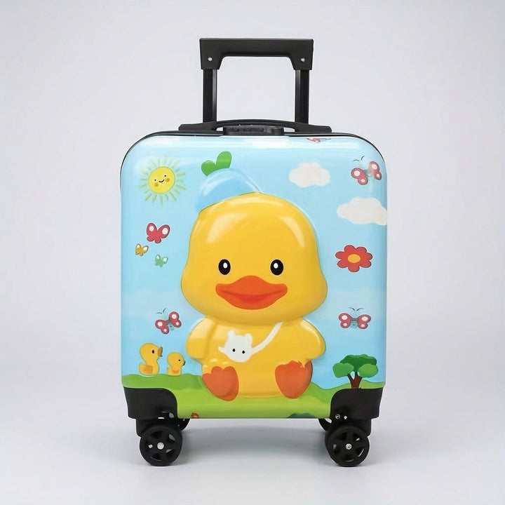 Cute duckling design kids' carry-on luggage, compact rolling bag for young travelers.