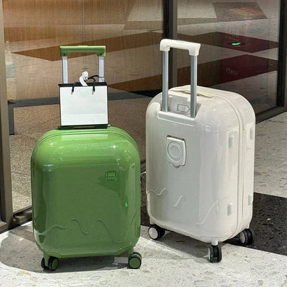 Colorful kids' rolling suitcase with secure combination lock. Ideal for children's travel.