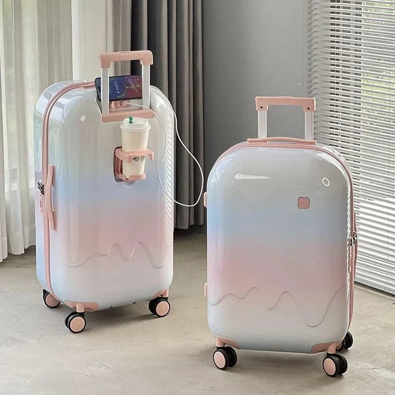 Secure kids' travel bag with combination lock for family vacations. Easy rolling design.