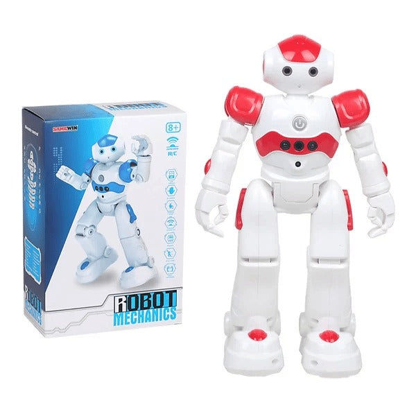 Smart children's toy robot, responding to gestures for dynamic interaction.