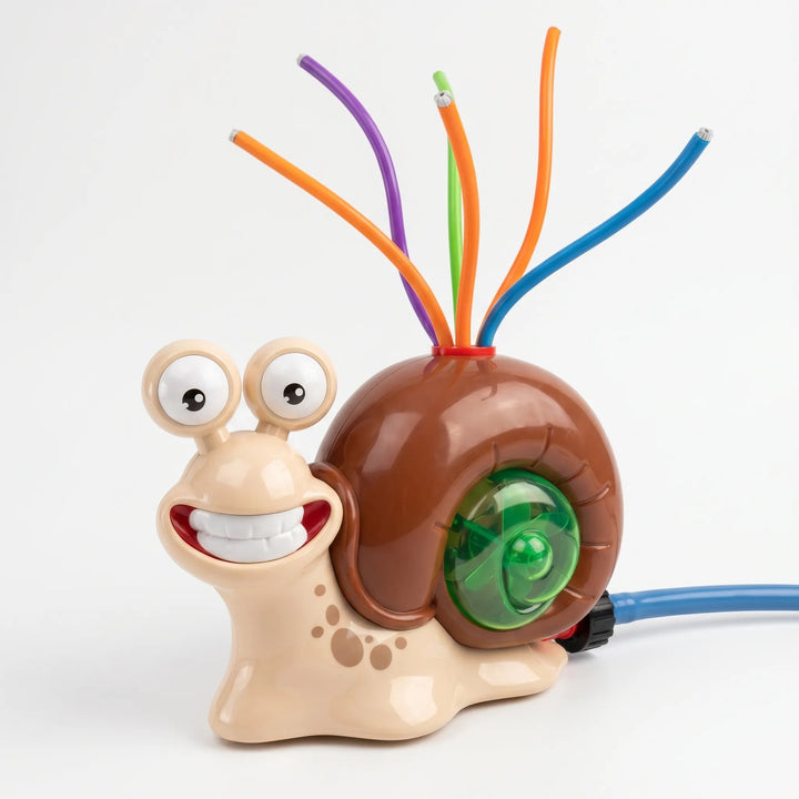 Snail-themed sprinkler batting game, perfect for summer yard entertainment and outdoor water activities for kids.