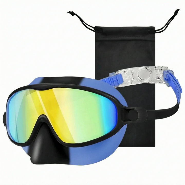 Kids' clear vision swim mask with soft nose cover, ideal for young water sports enthusiasts.
