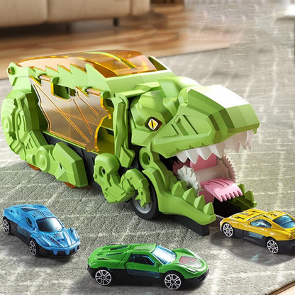Compact kids' dinosaur truck toy, ready to transform into an interactive car playset for toddlers.