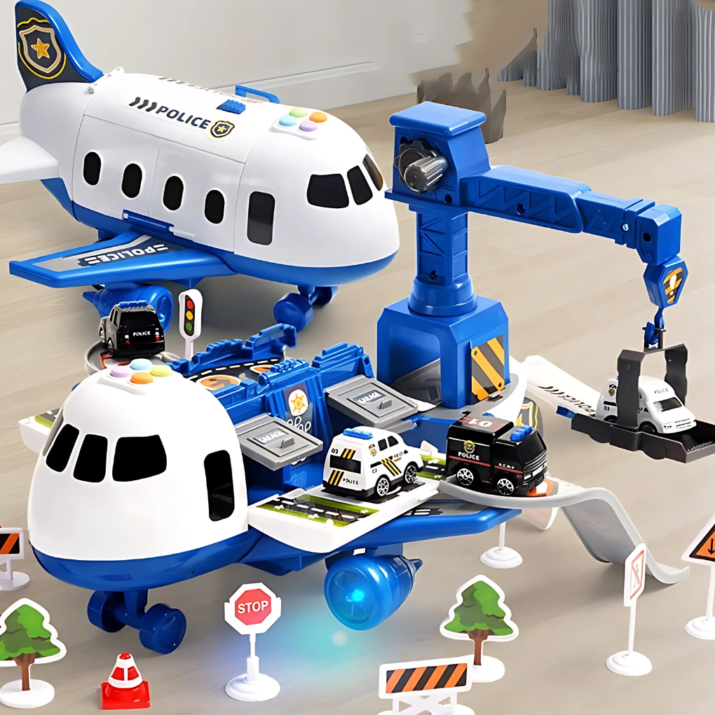 Kids' transforming toy airplane playset. Deformable yellow, blue & red plane with storage for imaginative play.