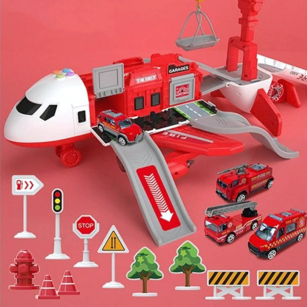 Children's transforming toy airplane with storage compartment & music. Engaging playset for boys & girls.