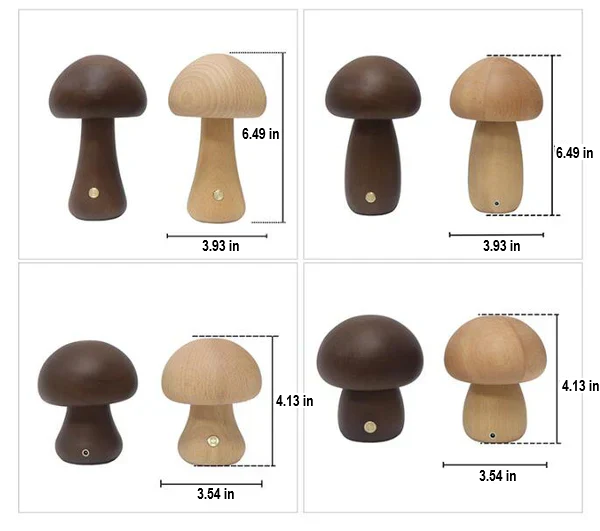 Wooden mushroom GlowShroom LED night light, ideal for nursery or toddler's room, offering a warm, soft light.