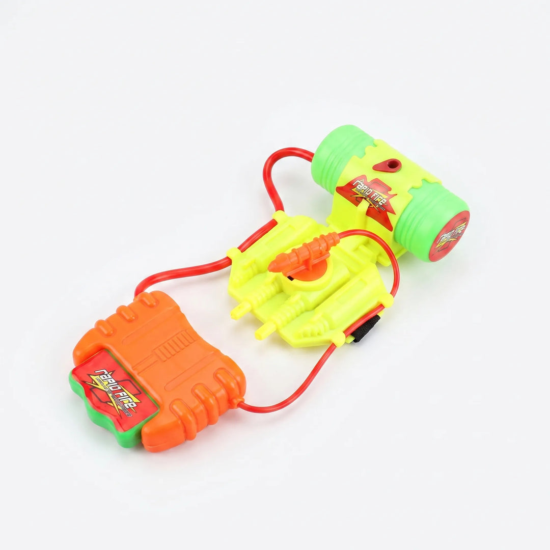 Vibrant blue wrist water blaster for kids, perfect for beach games & hands-free outdoor water fights.