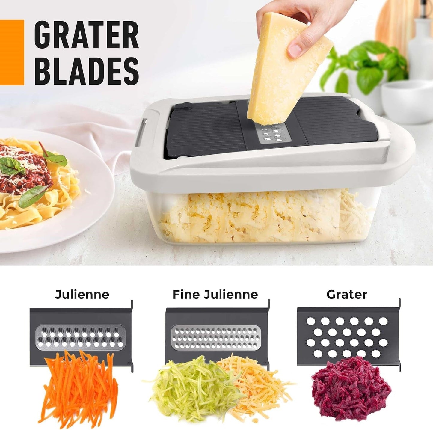 Easy cleanup 10-in-1 vegetable slicer with 8 blades; ideal kitchen tool for fast healthy meal prep.