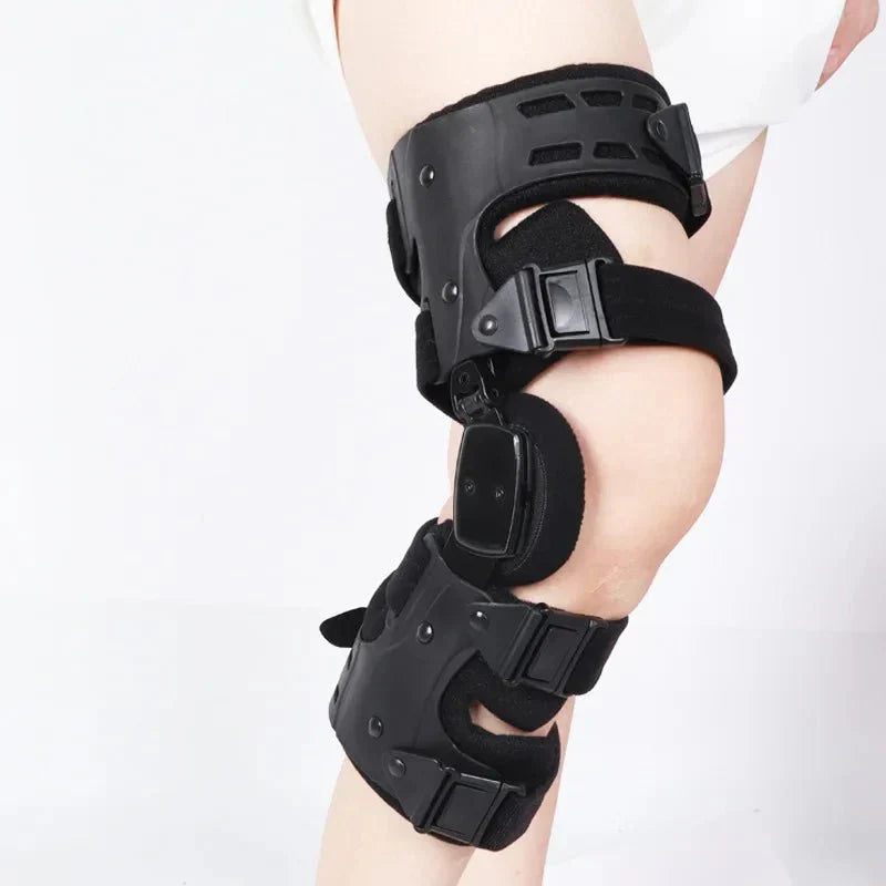 Person wearing Kneielease knee support while hiking, demonstrating active life stability & pain relief. Unisex design.