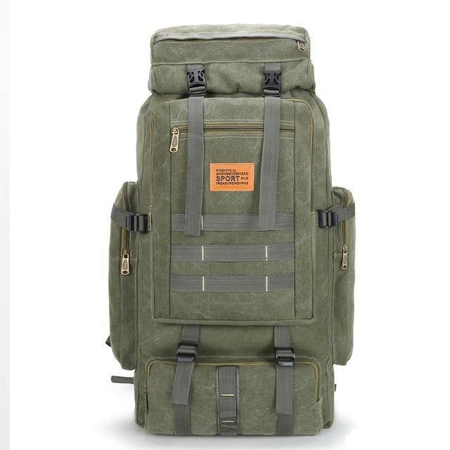 Durable 80L outdoor backpack with large capacity for camping, travel, and tactical use.