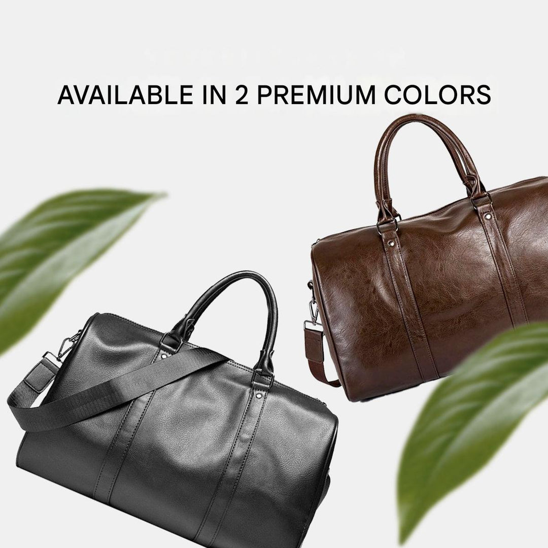 Durable unisex faux leather weekender bag. Large capacity, lightweight design for comfortable travel.