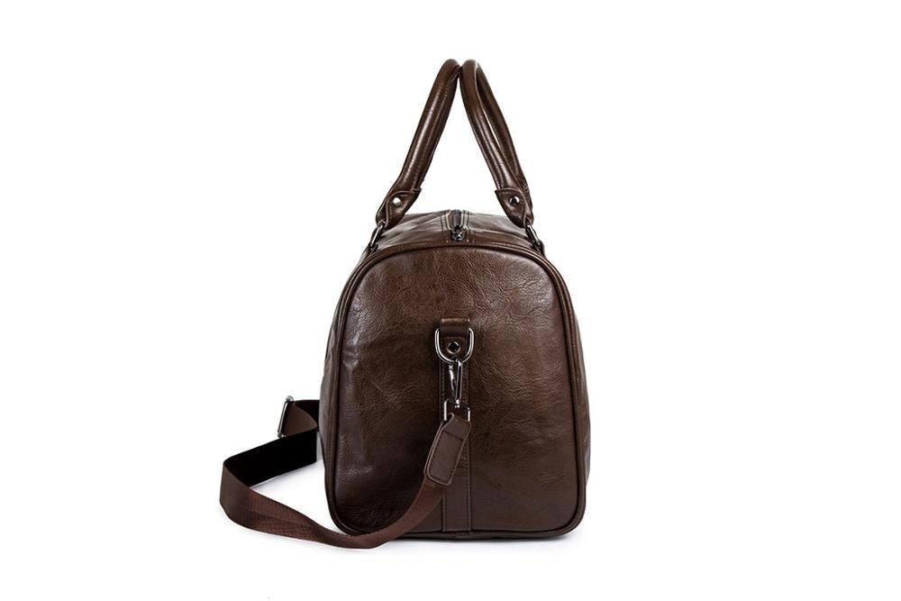 Lightweight faux leather duffel. Carry-on friendly, large capacity overnight bag for effortless travel.