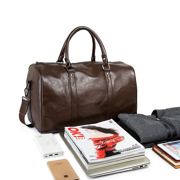 Unisex large faux leather gym duffel bag. Lightweight & durable, ideal for travel and sports gear.