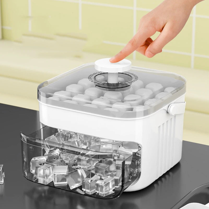 Large capacity ice cube maker with easy press lid. Perfect for home bars & everyday kitchen use.