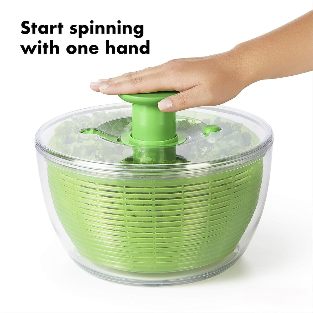 Easy-to-use large salad spinner for crisp, dry fresh greens every time.