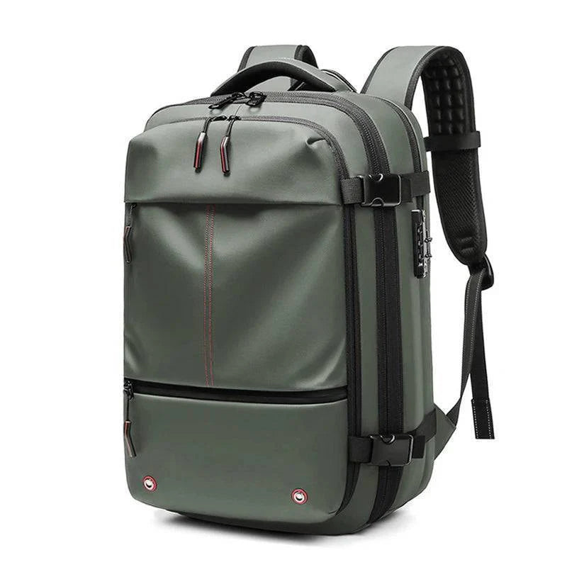 Interior view of the vacuum compression unisex travel backpack, showcasing spacious compartments for efficient packing.