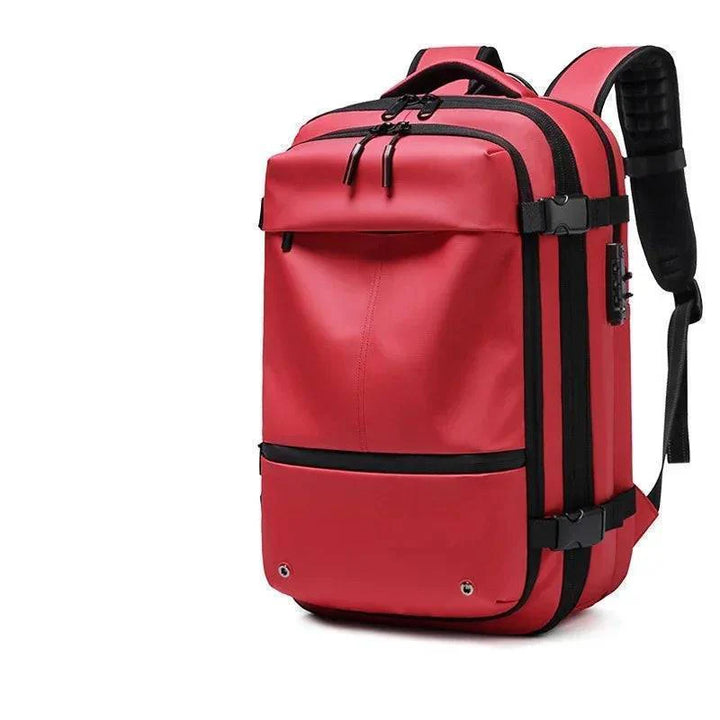 Unisex travel backpack, large capacity weekend bag, made with durable, waterproof fabric and compression straps.