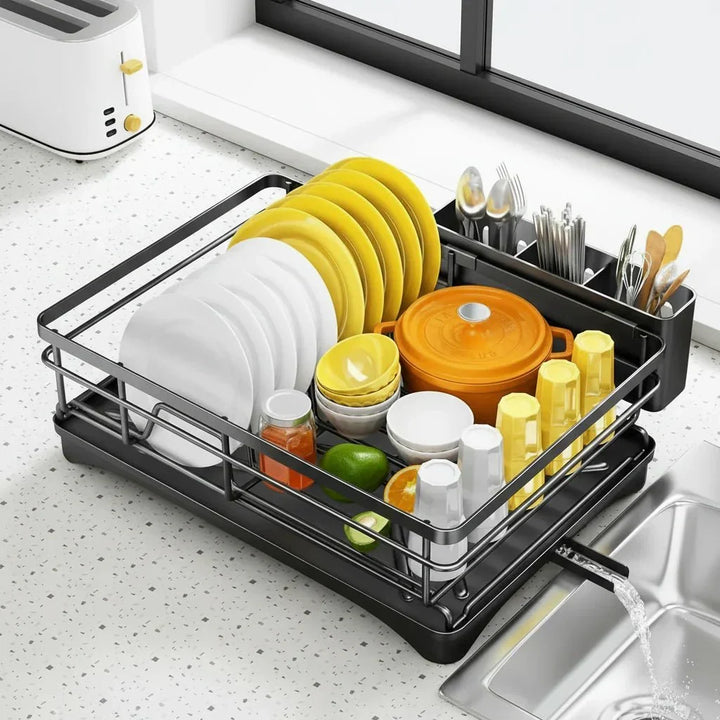 Practical large dish drainer and drying rack with drip tray for kitchen essentials.