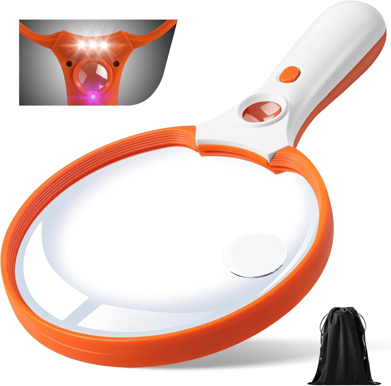 Powerful LED magnifying glass for close-up tasks, crafting & document verification. Low vision reading aid.
