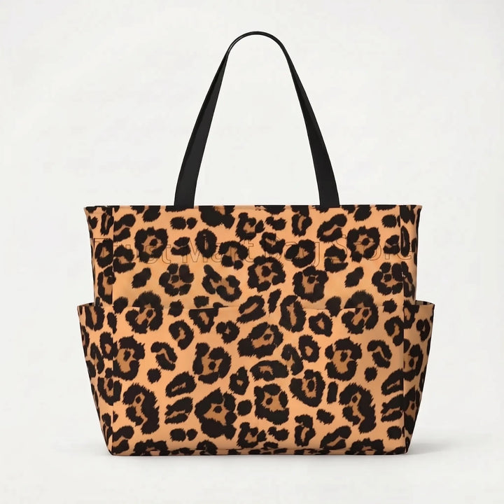 Stay stylish with this large leopard print beach travel tote for women; water-resistant & spacious.