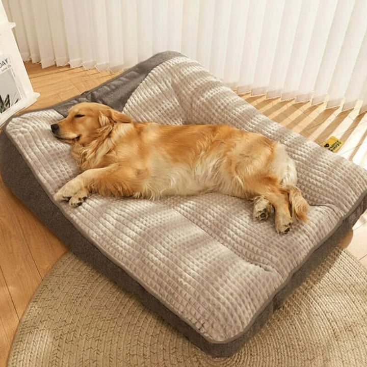 Washable, durable pet bed for large dogs, providing orthopedic support & scratch resistance.