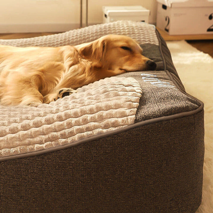 Premium large dog bed with orthopedic support & a tough, scratch-resistant cover.