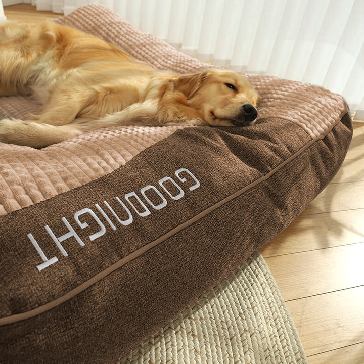 Durable, scratch-resistant large dog bed, easily washable for lasting comfort & support.