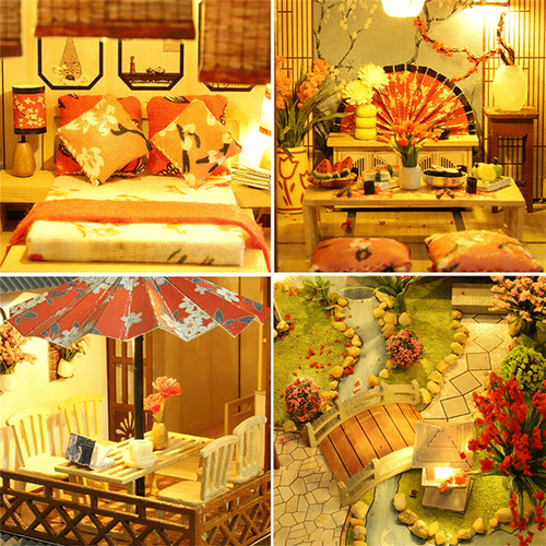 Gift for kids & adults: Realistic wooden dollhouse kit with LED lights for creative play and a stunning display piece.