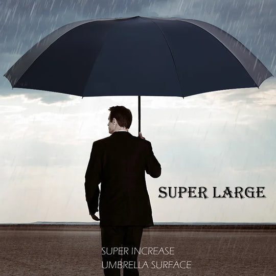 Extra large windproof umbrella with robust frame, offering wide coverage for multiple people.