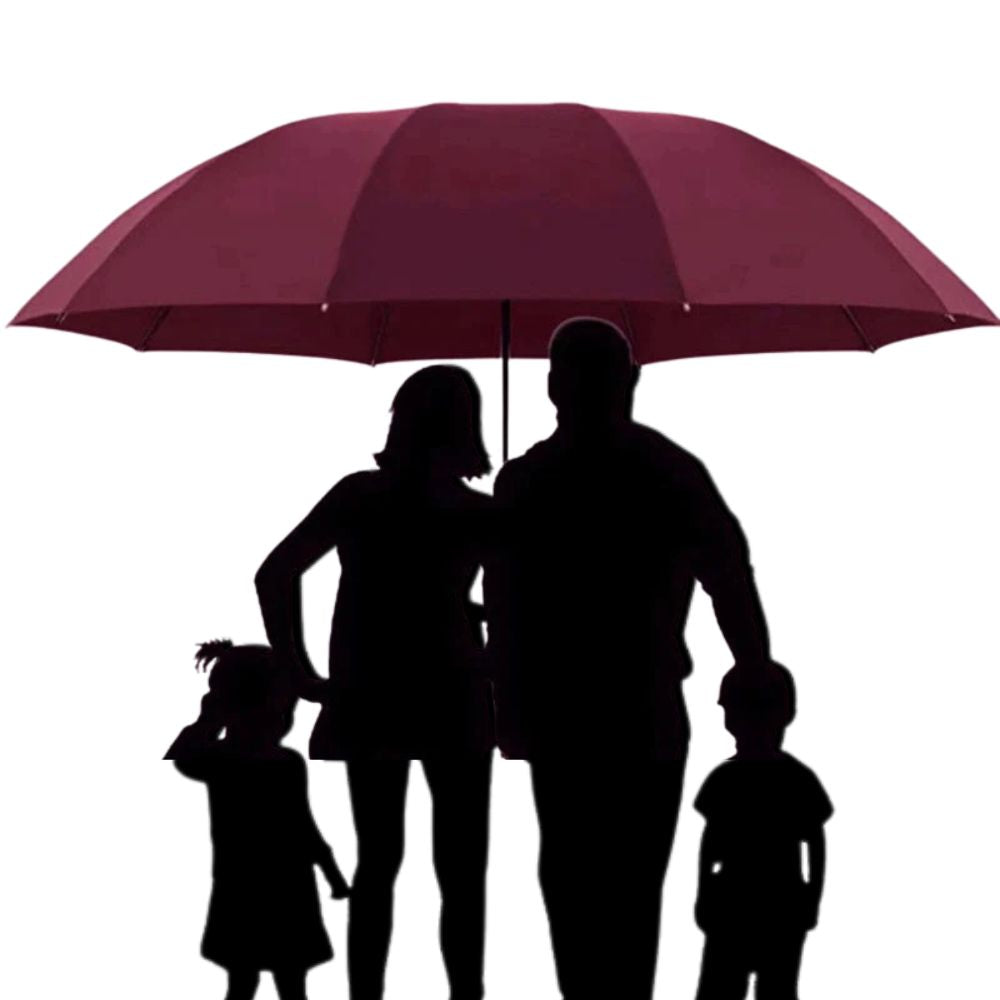 Versatile large windproof umbrella, ideal for family protection from rain, sun & strong winds. Durable.