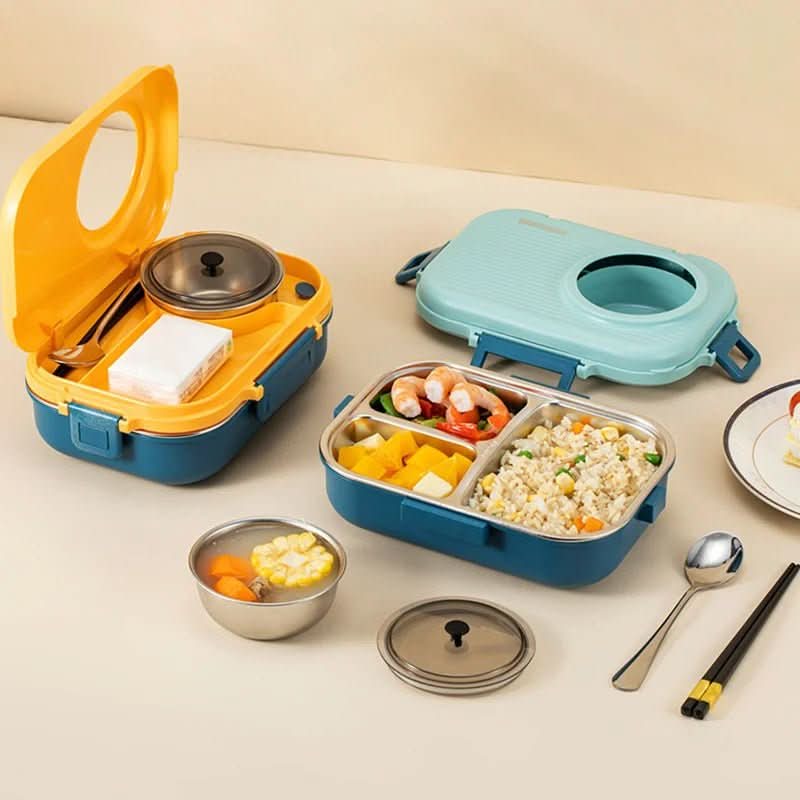 3-compartment stainless steel lunchbox for organized meal prep and healthy eating on the go.