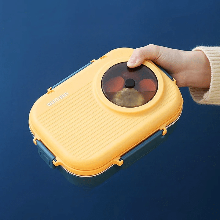 Keep food fresh with this leak-proof stainless steel lunchbox, 3 compartments for varied meals.