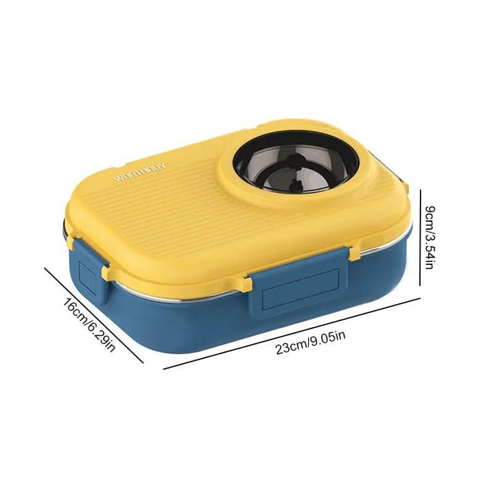 Sleek stainless steel food storage container, 3 compartments & leak-proof seal for daily use.