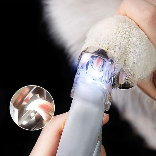 LED dog nail clipper for safe trimming; ergonomic, with quick sensor to prevent over-cutting. Pet grooming essential.