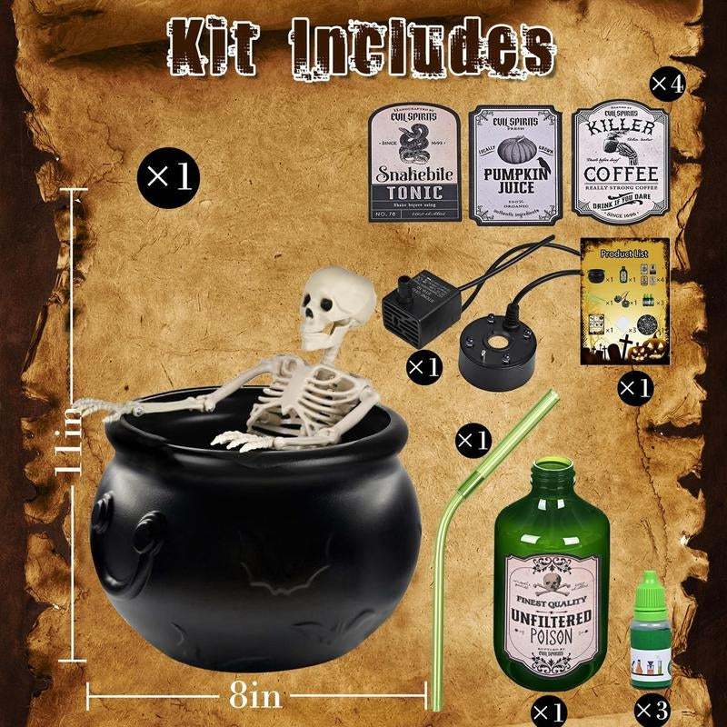 Spooky LED Halloween cauldron creating mystical fog and a glowing ambiance for home or party.