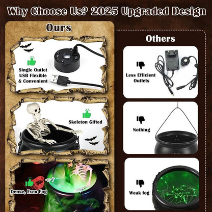 Mystical LED Halloween cauldron decor, producing a spooky fog effect and vibrant glowing lights for ambiance.