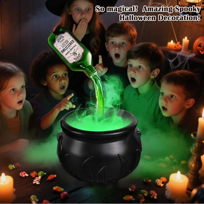Enchanting LED Halloween cauldron with vibrant light and mysterious fog, perfect for festive party decor.