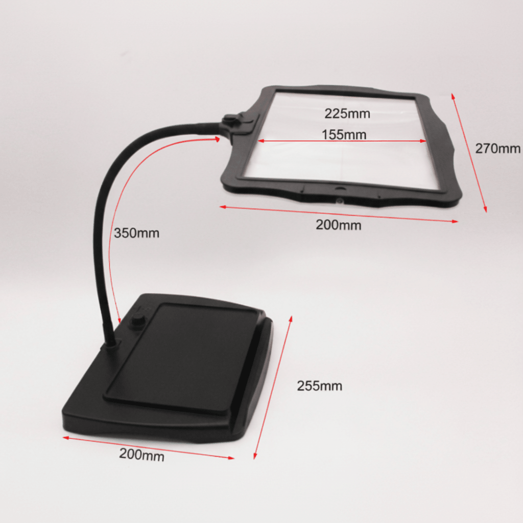 Rechargeable LED desk lamp with magnifier & flexible arm for reading & precision tasks.