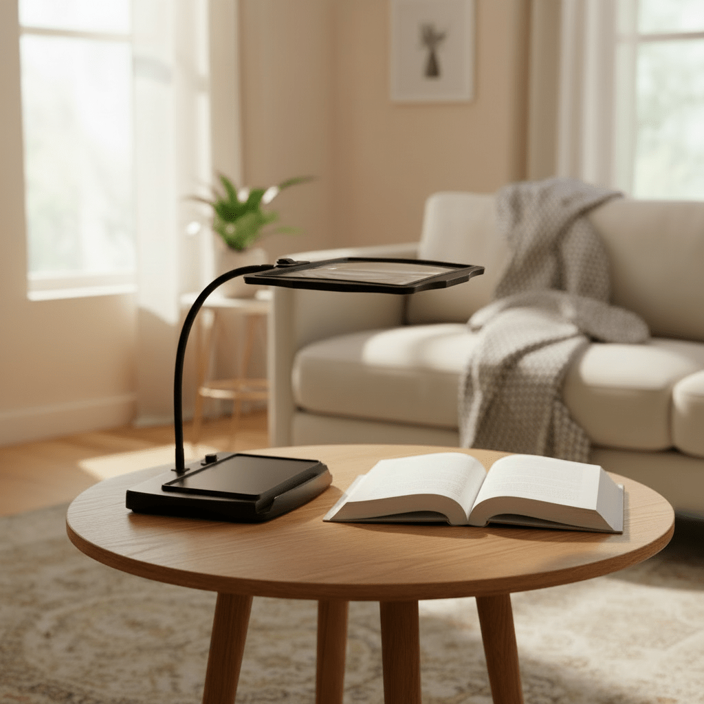 Hands-free LED magnifying lamp with optical lens for detailed work, crafting & hobbies.