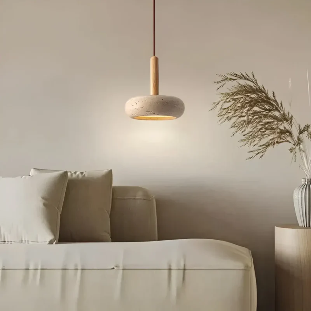 Energy-efficient LED Japanese pendant light, retro wood design, creates cozy home ambiance.