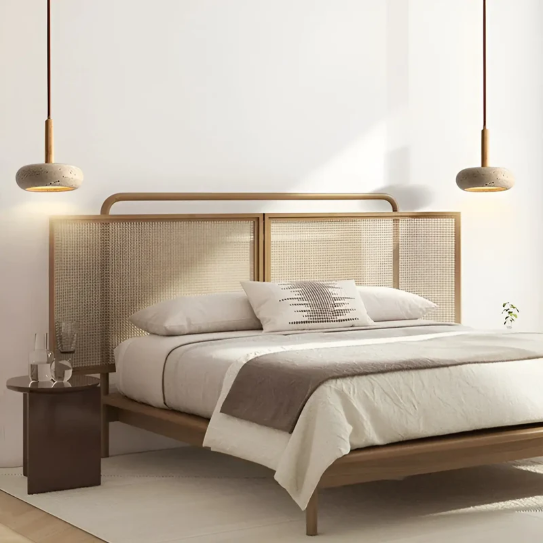 TranquilHalo LED Japanese pendant lamp, retro design, creates serene home decor lighting.