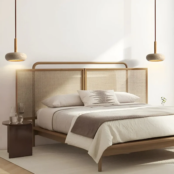 TranquilHalo LED Japanese pendant lamp, retro design, creates serene home decor lighting.